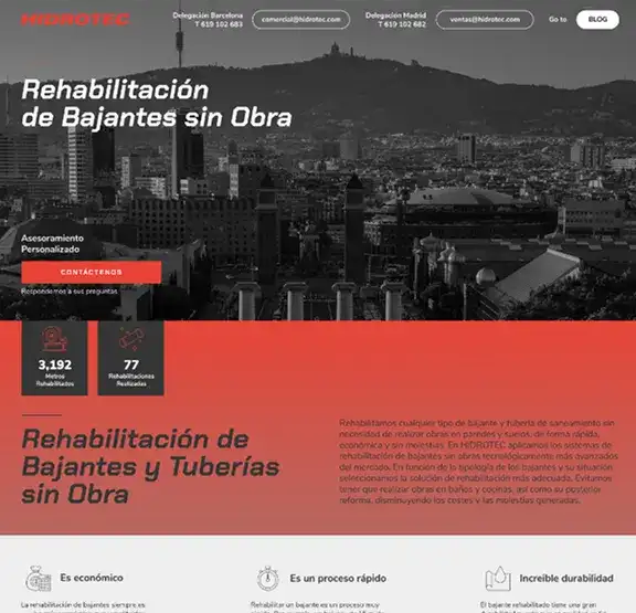 Landing page de Hidrotec Sanejament